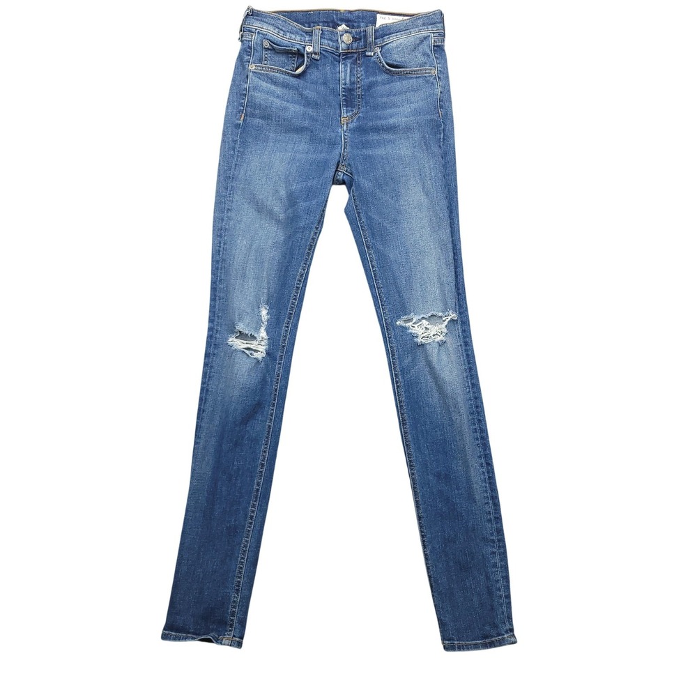 Rag & Bone Jeans‎ Womens 26 Blue Medium Wash High Rise Skinny Distressed Denim